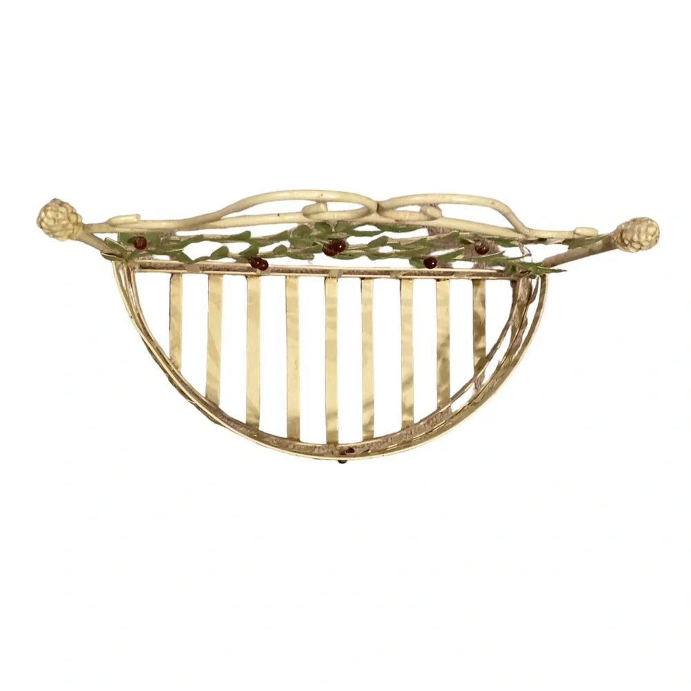 French Country Shabby Chic Metal Wall Shelf Basket